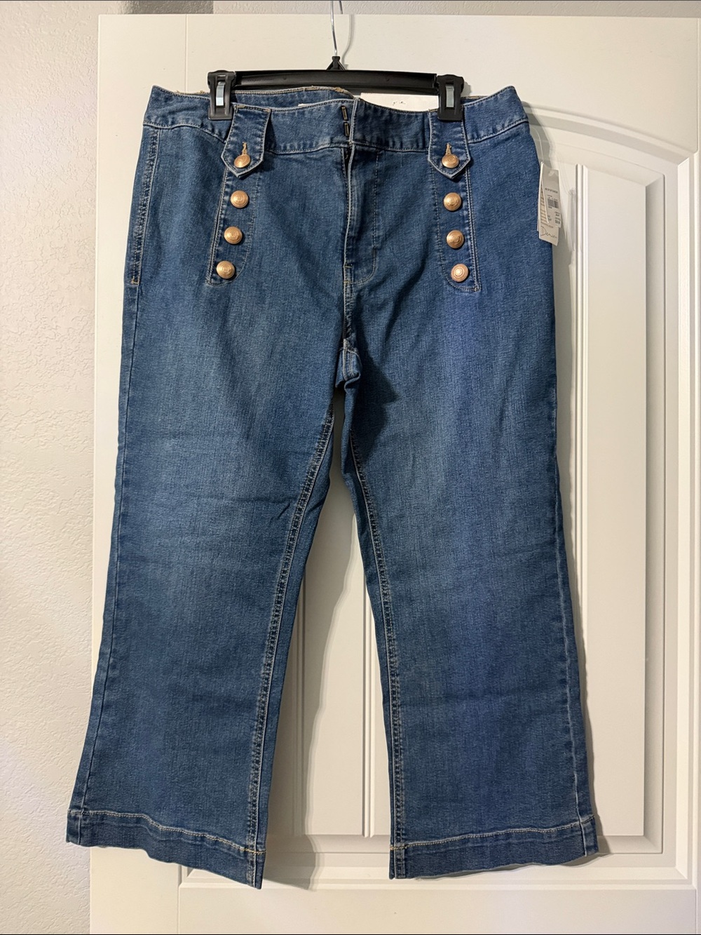 Blue Women's Denim Sailor-Button Jeans